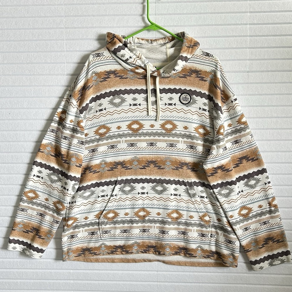 Hurley Southwestern Aztec Print Pullover Hoodie Men's XL Tan Cream Surf